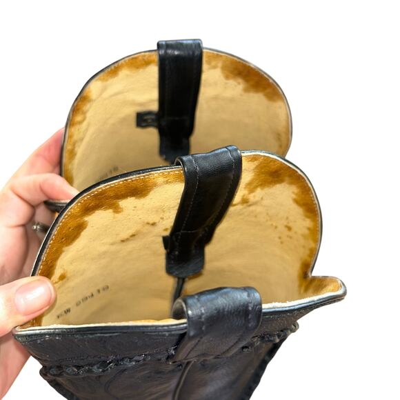 Vintage Dan Post Men's Black Leather Boots Deertan Cowboy Western USA Sz 11 EW - Picture 9 of 9